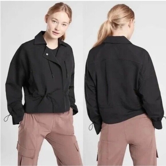 ATHLETA Acadia Cropped Utility Sz M Women's Black Jacket - Picture 1 of 11